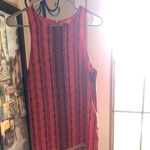 Orange Blue Patterned High Neck Dress Sz M